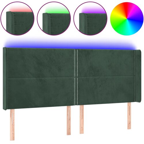 Maison Chic LED Posteljno vzglavje - Vzglavna omarica - Nočna omarica temno zeleno 203x16x118/128 cm žamet, (21709726) Slike