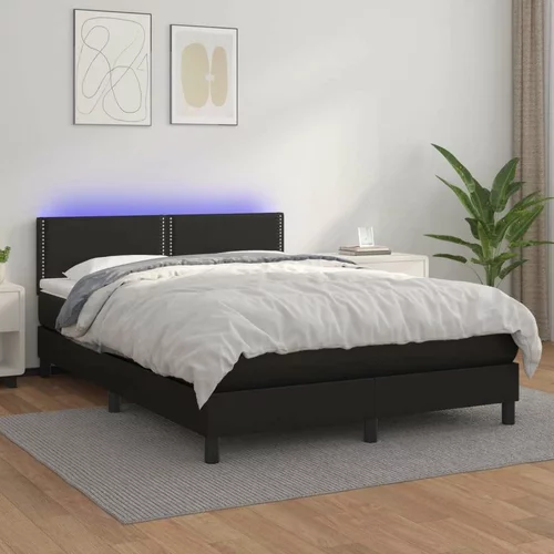  Box spring postelja z vzmetnico LED črna 140x200 cm um. usnje, (20725811)