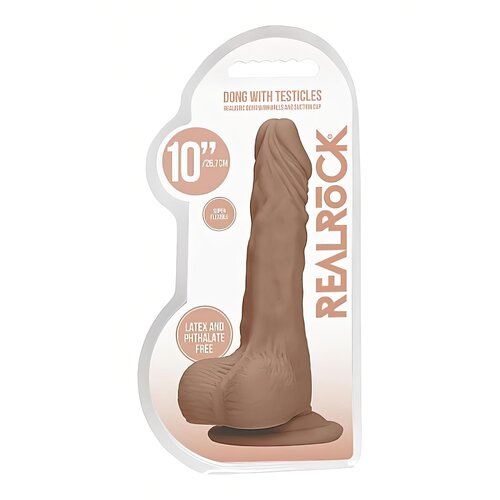 REALROCK Dong 10 - realistični dildo s testisi (25 cm) - temno naraven Slike