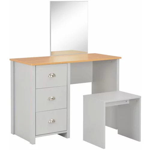 vidaXL Toaletni stolić s ogledalom i stolcem sivi 104 x 45 x 131 cm
