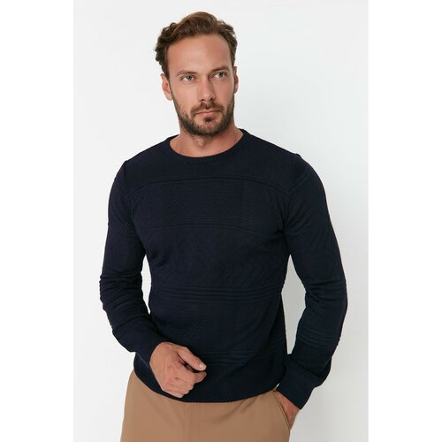 Trendyol Navy Blue Men's Slim Fit Crew Neck Knitwear Sweater Slike