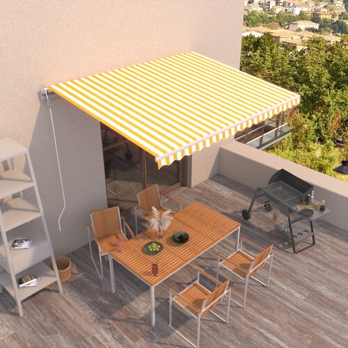 VidaXL Avtomatsko zložljiva tenda 400x350 cm rumena in bela Slike