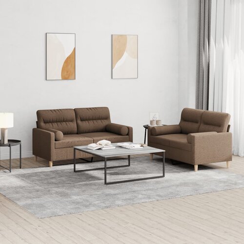  2-dijelni set sofa s jastucima smeđi od tkanine Cene