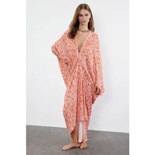 Trendyol Floral Wide Fit Maxi Woven Gathered / Drape Beach Dress