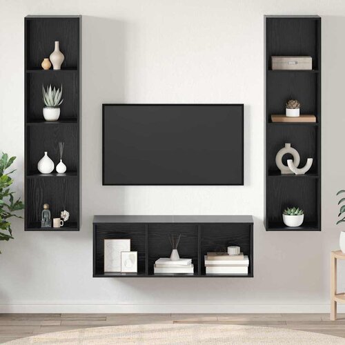  Set TV komoda Zidne 3 pcs Crni hrast Konstruirano drvo Cene