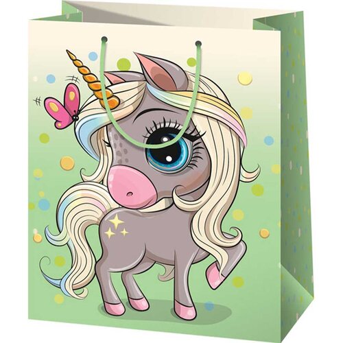 Cardex Ekskluzivna velika zelena darilna vrečka z vzorcem samoroga 26x13x33 cm Slike
