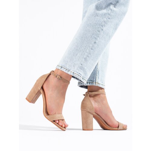 SHELOVET Suede sandals on the post beige Slike