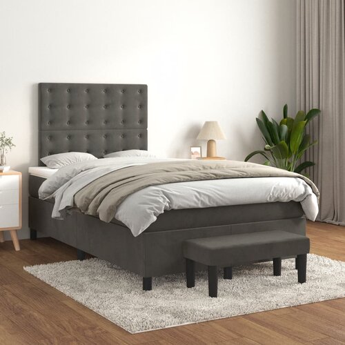 The Living Store Box spring postelja z vzmetnico temno siva 120x200 cm žamet - Box Spring Postelja, (21438476) Slike