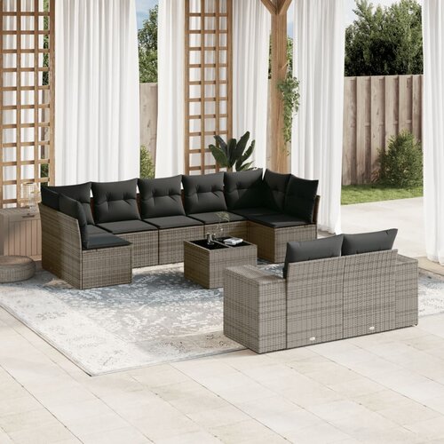 vidaXL 10-dijelni set vrtnih sofa od poliratana s jastucima sivi Cijene