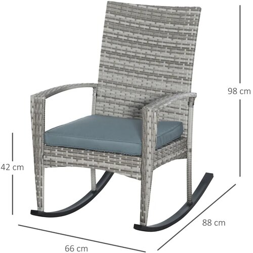  Ljuljačka stolica vrtna stolica s jastukom poliratan i metal siva 66 x 88 x 98 cm Slike