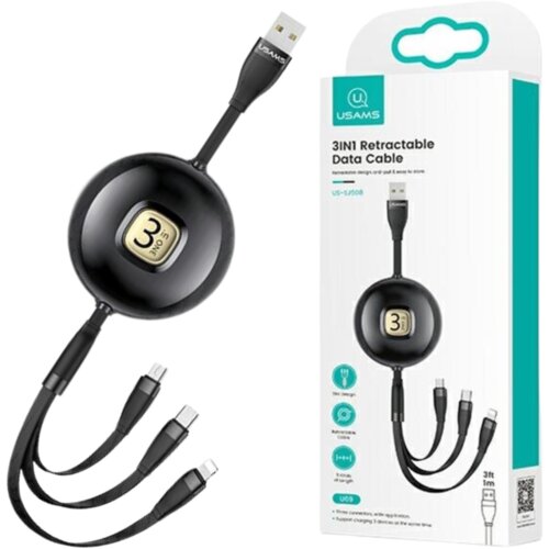 Usams 3V1 1M KABEL ZA LIGHTNING MICROUSB USB-C ČRN ZA TELEFON, (21980463) Cene