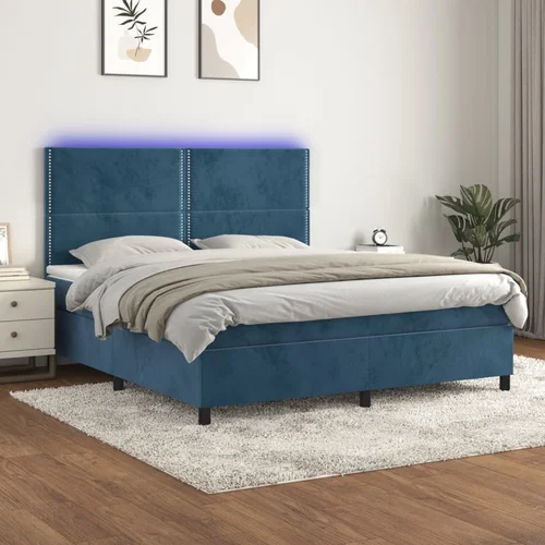  The Living Store Box spring postelja z vzmetnico LED temno modra 160x200cm žamet - Box Spring Postelja, (21493056)