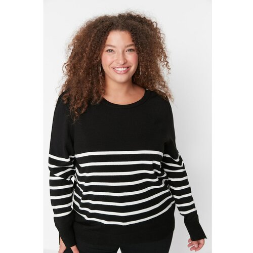 Trendyol Curve Black Striped Crew Neck Knitwear Sweater Slike