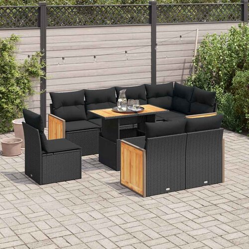VidaXL 9-dijelni set vrtnih sofa s jastucima crni od poliratana bagrem Slike