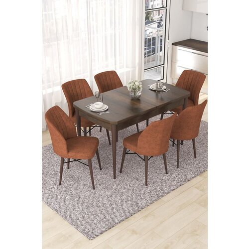 Hanah home Nef - Baroque, Tile Red BaroqueTile Red Extendable Dining Table & Chairs Set (7 Pieces) Cene