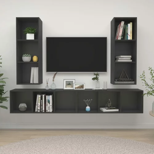 vidaXL Stenske TV omarice 4 kosi sive barve iverna plošča