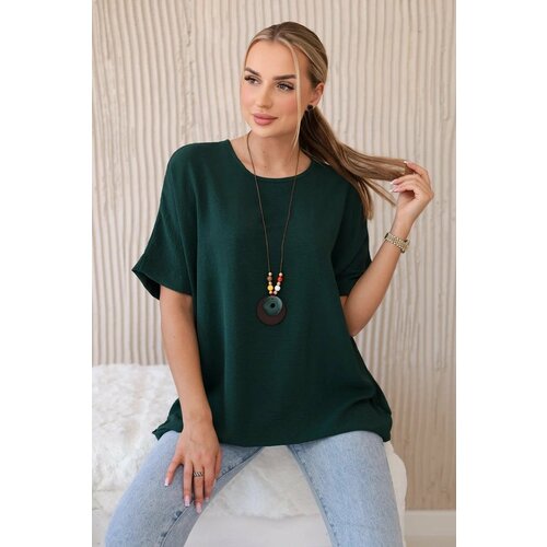 Kesi Oversized blouse with a pendant in dark green color Cene