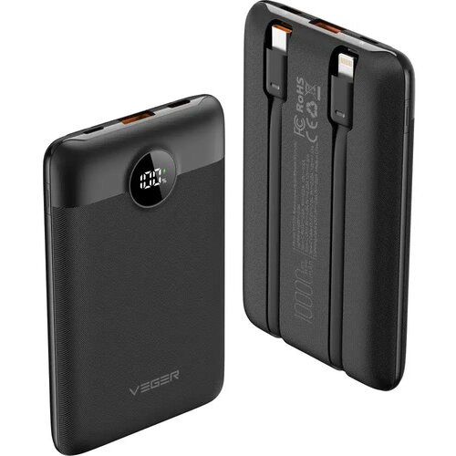Veger powerbank 10000 mAh s ugrađenim kabelima Type C / Lightning PD QC3.0 2A 22.5W C11 (W1170) crni Cijene