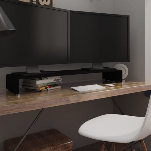 VidaXL Stalak za TV /Monitor Prozirno Staklo Crni 110x30x13 cm Slike