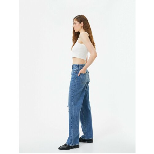 Koton High Waist Straight Jeans Denim Trousers Ripped Straight Leg - Eve Jeans Cene