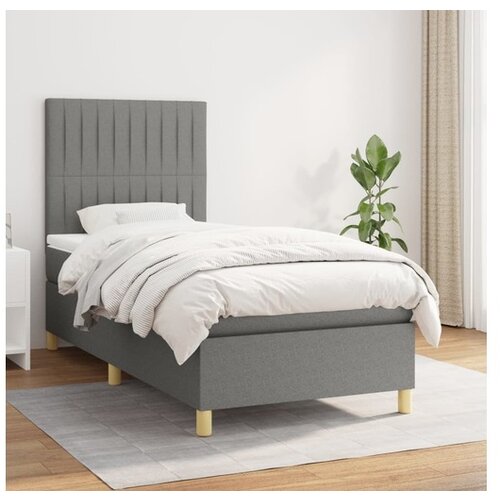  Box spring postelja z vzmetnico temno siva 100x200 cm blago Cene