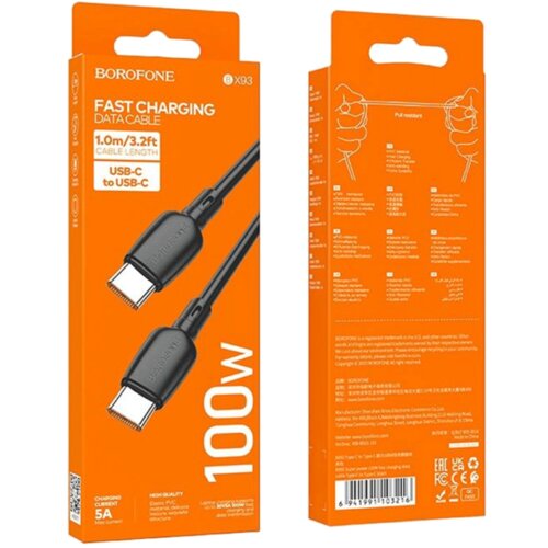  USB kabal 1m BOROFONE BX93 Super power 100W fast charging data Type-C to Type-C black Slike