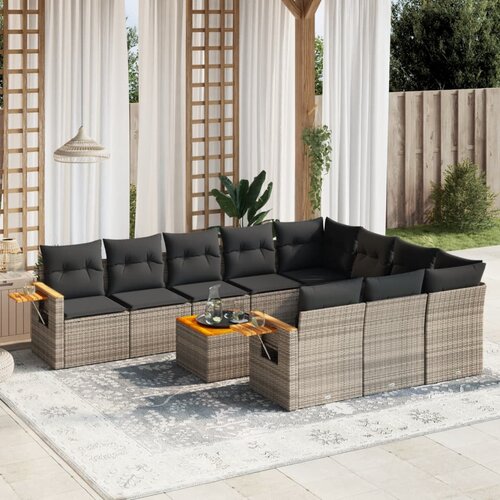 vidaXL 11-dijelni set vrtnih sofa od poliratana s jastucima sivi Cijene