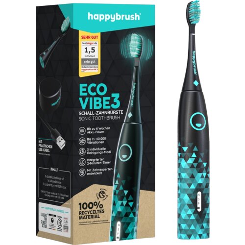 Happybrush ECO VIBE 3 sonična zobna &amp;scaron;četka, črna / mint - 1 kos Slike