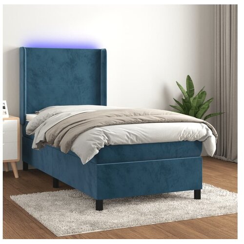  Box spring postelja z vzmetnico LED temno modra 90x200 cm žamet Cene