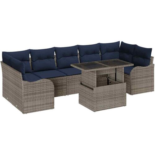 vidaXL Vrtna sedežna garnitura z blazino 8 pcs Siva Poly ratan, (5000022305) Cene