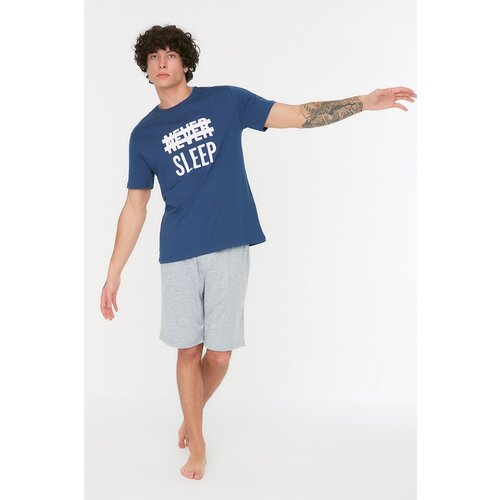 Trendyol Pajama Set - Blue - With Slogan Slike