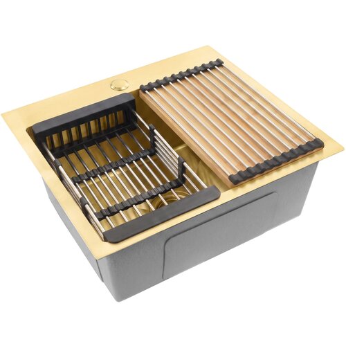 Rea Jekleno pomivalno korito s kompletom dodatkov Leo 50 Brush Gold Slike