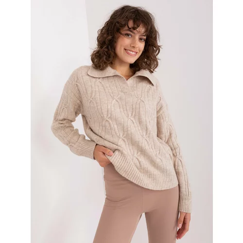 Fashion Hunters Beige sweater with cables and collar