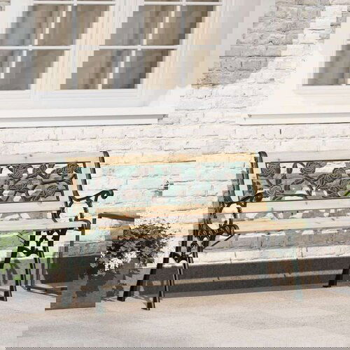  Vrtna klupa s uzorkom ruža na naslonu 116 cm drvo Slike