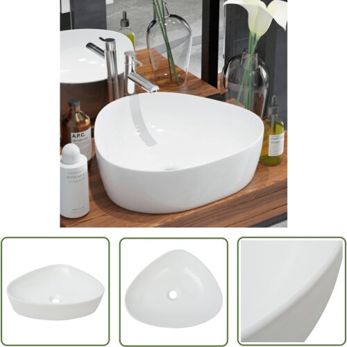 The Living Store Umivalnik Trikoten Bela Keramika 50,5x41x12 cm - Umivalnik, (21744812) Slike