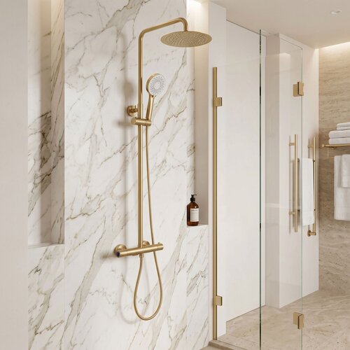 Rea Tu&amp;scaron; set s termostatom Drop Brush Gold Slike