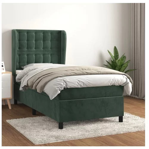 vidaXL Box spring postelja z vzmetnico temno zelena 90x200 c