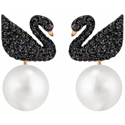 Swarovski Uhani 'Iconic Swan' rožnato zlata / črna / biserno bela