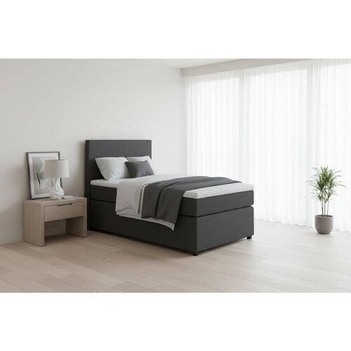 MID.YOU BOXSPRING POSTELJA 90 cm x 200 cm , tekstil, leseni material antracit Slike