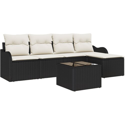 vidaXL 5 delni vrtni kavč set s blazinami Rjava Poly Rattan, 2-sedežni vrtni kavč s shrambo in blazinami Črna Poly Rattan Cene