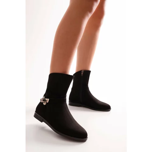 Shoeberry Women's Tiesel Black Suede Heeled Boots Black Suede
