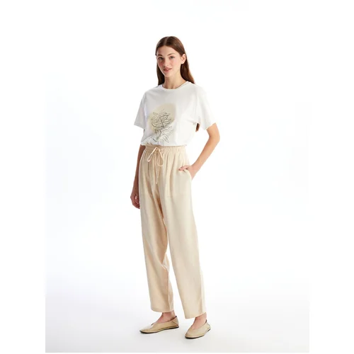 LC Waikiki Plain Linen Blend Women's Trousers with Elastic Waist