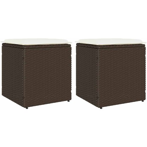VidaXL Vrtni stolčki z blazinami 2 kosa Rjava 40x40x43 cm Poly Rattan Slike