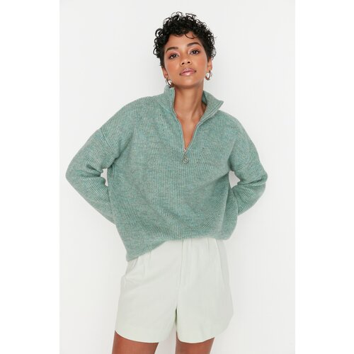 Trendyol Mint Zippered Knitwear Sweater Cene