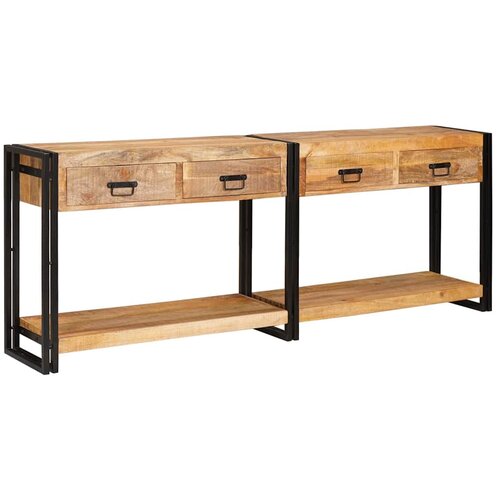 vidaXL Konzolna miza s predalom 2 pcs Rjava Trden robusten mangov les - - Rjava - 38.44 - 200 x 33 x 75 cm - 2025- Cene