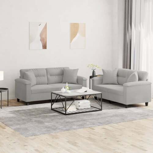  2-dijelni set sofa s jastucima svjetlosivi od mikrovlakana Siva Cijene