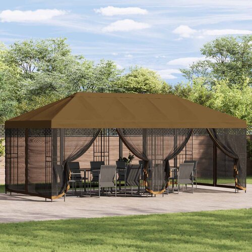 Paviljon s bočnim stranama 6 x 3 m Sivosmeđa Poliester i čelik Cijene