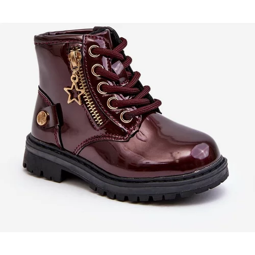 Kesi Girls' patent leather boots with zipper, warm burgundy Felori
