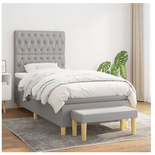 vidaXL Box spring postelja z vzmetnico svetlo siva 90x190 cm