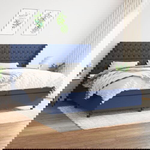 The Living Store Box spring postelja z vzmetnico moder 200x200 cm blago - Box Spring Postelja, (21514132) Cene